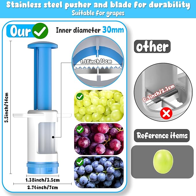 Grapes Cutter for Toddlers, Fruit & Veggie Cutter for Kids Grape Slicer Kitchen Tool, Perfect for Fruit Salads, Snacks, and Cake Decorations-Green Container-Blue Cross Blade