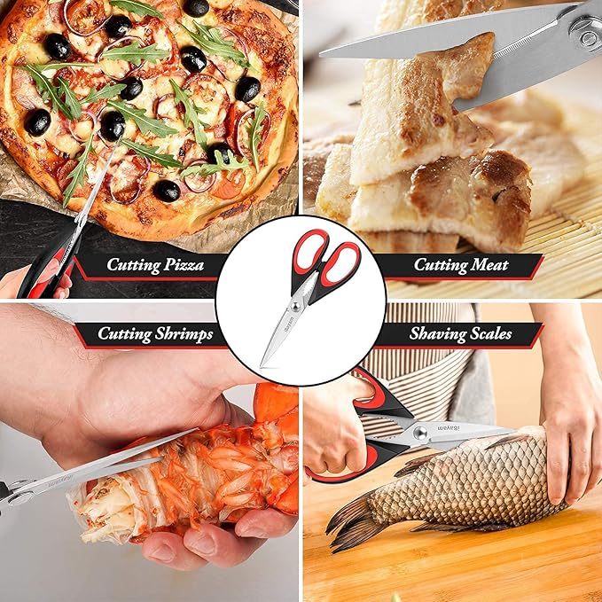 iBayam Kitchen Scissors All Purpose Heavy Duty 2 Pack with Protective Sheath, Stainless Steel Shears Kitchen Utensils Set for Cutting Food Cooking Meat Poultry Dishwasher Safe Soft Comfort-Grip