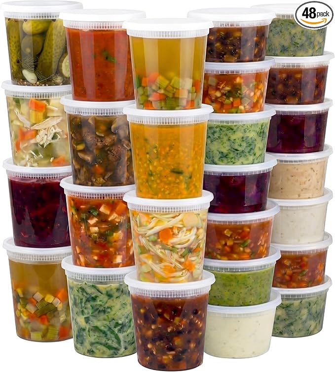 JoyServe 48 Sets Deli Containers with Lids – 16oz & 32oz – Leak Proof, Microwaveable, Dishwasher & Freezer Safe – Plastic Food Storage & Soup Containers