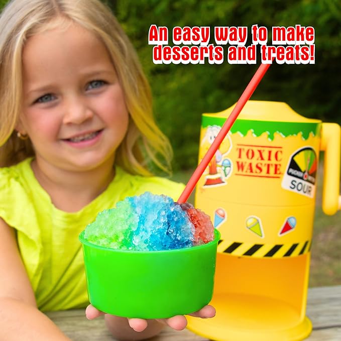 Hawaiian Shaved Ice TOXIC WASTE Mini Snow Cone Machine Manual Ice Shaver No Electricity Needed Ice Cups and DIY Stickers Included