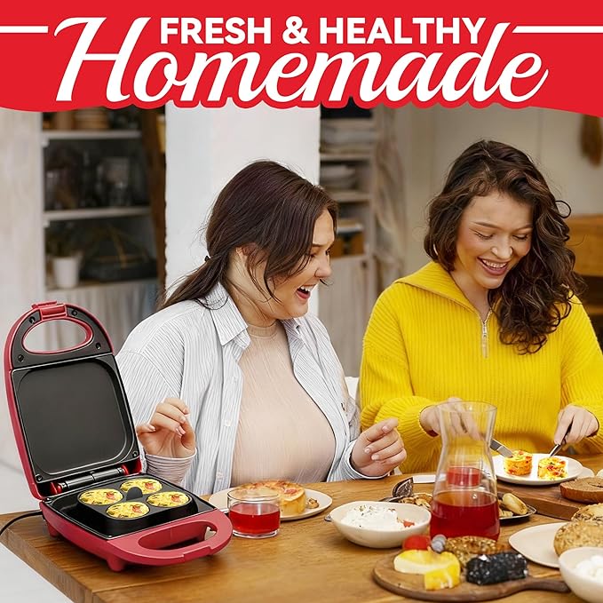 SugarWhisk Egg Bite Maker with 2 Silicone Egg Molds for Breakfast Sandwiches, Breakfast Maker, Omelet Pan, Healthy Snacks or Desserts, Red
