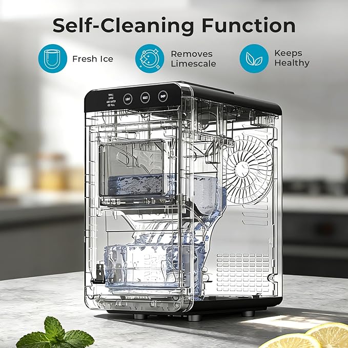Antarctic Star Countertop Ice Maker Machine - 26.5lbs/24H, 8 Bullet Ice in 6 Mins, Self-Cleaning Portable Ice Maker with 2 Ice Sizes, Touch Display & Blue Light for Home, Office, Bar,Steel