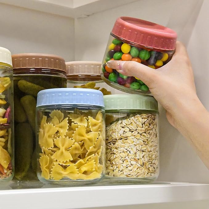SHOWIN Overnight Oats Containers with Lids, 16oz Glass Jars with Lids 8 pcs, Taffy, Wide Mouth Mason jars for Salad, Yogurt, Snacks, Meal Prep