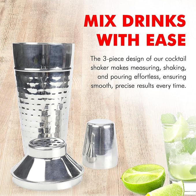 Chef Craft Hammered Cocktail Shaker, 28 Ounce Fluid Volume Capacity, Stainless Steel