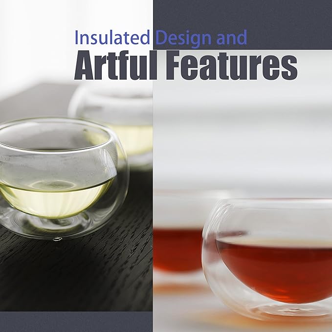 PunPun 2.7oz. 80ml Double Wall Borosilicate Glass Tea Cups Espresso Cups Heatproof Insulating Teacups glass Set of 4