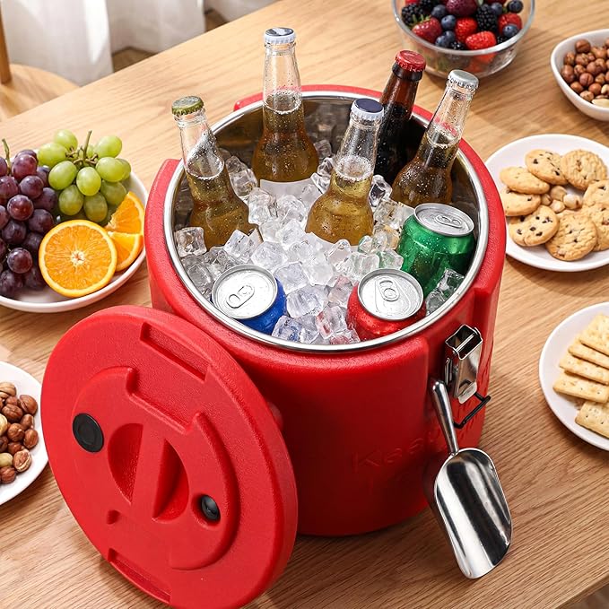 meekoo 10L Large Insulated Ice Bucket with Lid and Scoop Double Wall Stainless Steel Insulated Ice Buckets for Party Cooler for Wine Champagne Beer Cocktails Outdoor Beach Poolside Chilling Use