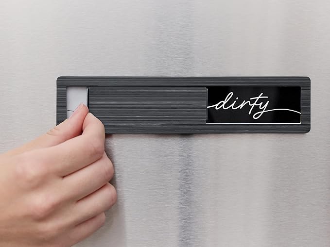 Stainless Steel Clean Dirty Magnet for Dishwasher, Black Chrome Script Dishwasher Magnet Clean Dirty Sign, Premium Clean/Dirty Dish Washer Magnets with Protective Backing, Rustic Kitchen Dish Sign