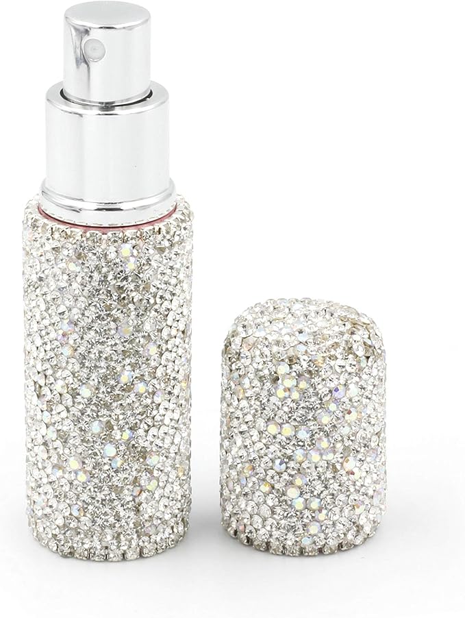 Rhinestone Empty Portable spray bottle, cosmetic Perfume spray bottle spray essential oil bottle glass perfume bottle 10ML (Silver)