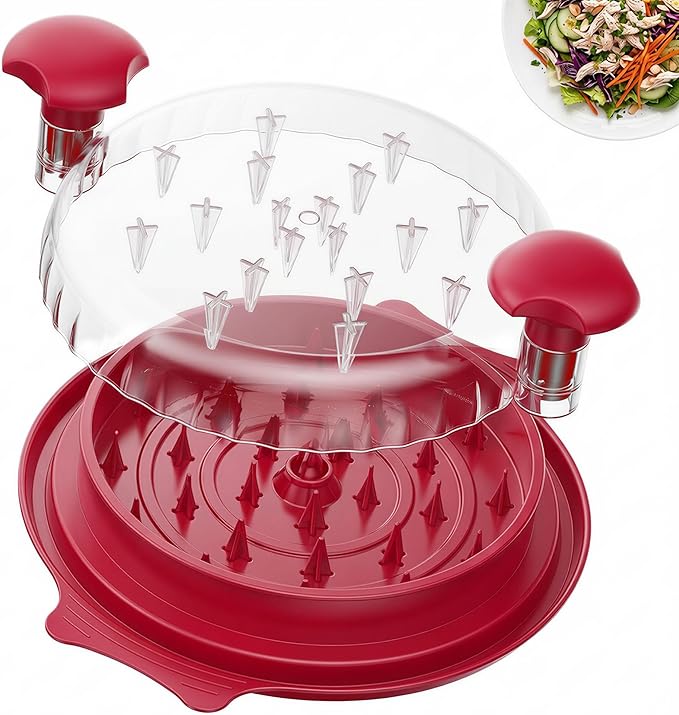 10" Chicken Shredder with Tray, Large Meat Shredder Tool Twist with Brush,BPA Free Meat Grinder, Visible Chicken Shredder Machine, Strong Anti-Slip Strip, Suitable for Pork, Beef, Chicken (Red)