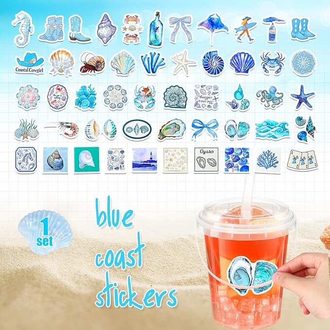 Funnymoom 30 Set Ocean Drink Buckets with Lids and Straws 34oz Large Clear Plastic Disposable Cups Bulk Rum Cocktail Pails with Handles & Stickers for Adult Summer Coastal Beach Pool Party Supplies