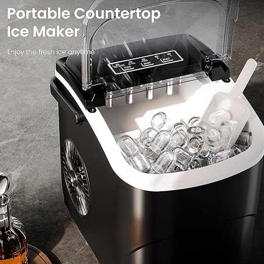 Antarctic Star Pro-Grade Countertop Ice Maker, 9 Cubes in 6 Mins, 26lbs/Day, Self-Cleaning, 2 Sizes, Ultra-Quiet for Home Bar, Kitchen, Office & Entertaining
