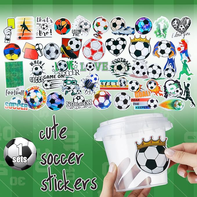 Funnymoom 50 Set Soccer Drinks Buckets with Lids and Straws 24oz Clear Plastic Ice Coffee Cups Disposable Rum Cocktail Pails with Handles for Adult Sports Viewing Game Day & Tailgate Party Supplies