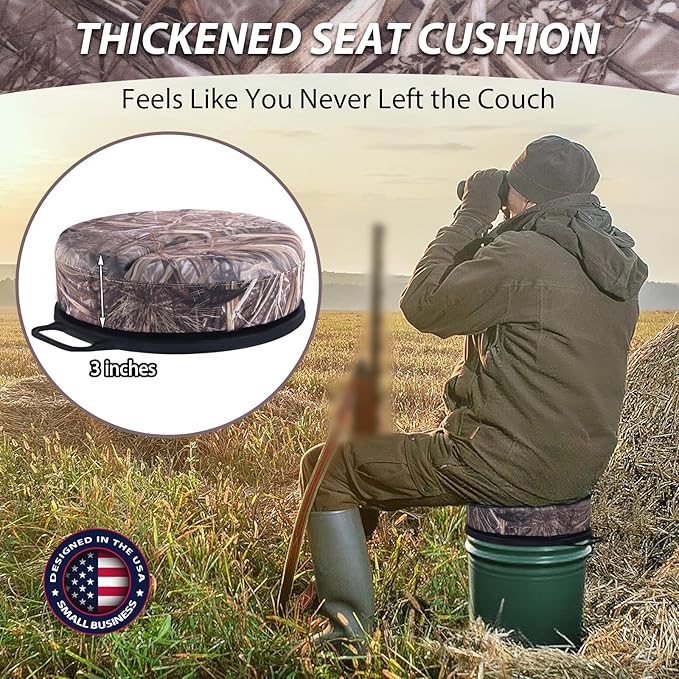 5 Gallon Bucket Seat with 3" Thick Seat Foam Cushion, 360°Swivel Bucket Lid Seat, Waterproof & Silent Bucket Seats for Dove Duck Hunting, Ice Fishing, Baseball, Camping