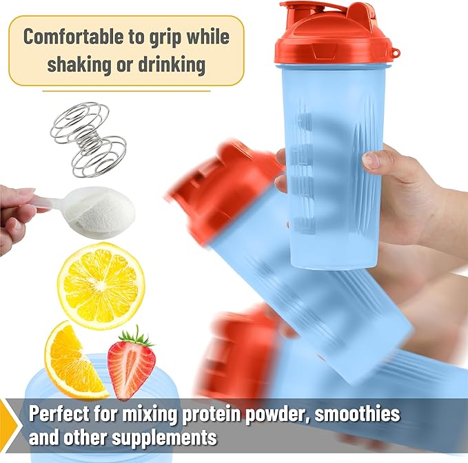 Mr. Pen- Shaker Bottles for Protein Mixes, 28 oz, 1 Pack, Blue with Orange Top, Protein Shaker Bottle with Wire Whisk Ball