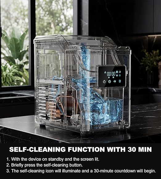 Landeagle Nugget Ice Makers Countertop,Portable Pebble Ice Machine with Crushed Ice,45lbs/Day Soft Pellet Ice Maker Stainless with 24H Timer, Self-Cleaning Chewable Sonic Ice for Home,Kitchen,Office