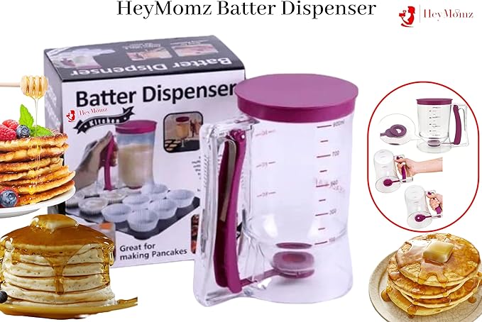 Pancake Batter Dispenser Spring-Loaded Handle for Pancake Waffle Maker or Griddle Mixer Cup & Kitchen Accessory Mixing Measuring & Cup Cake Baking (Purple)