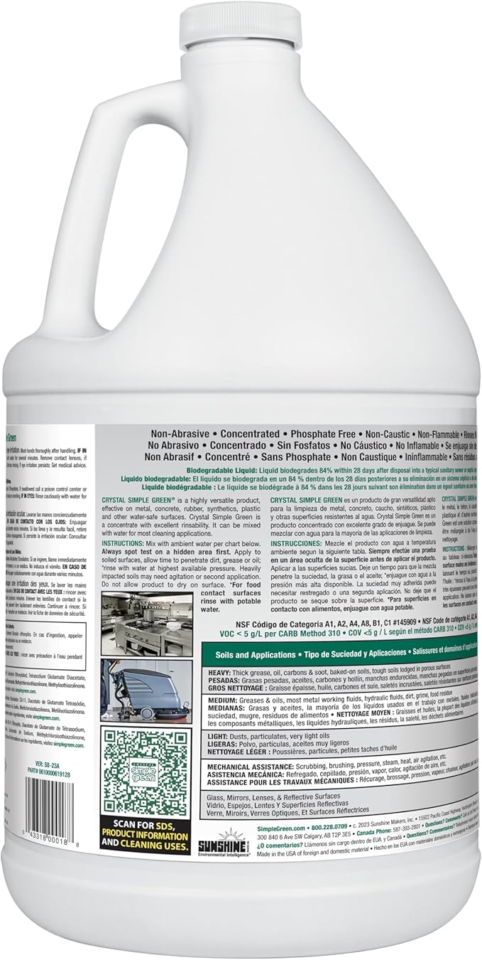 Simple Green 19128 Crystal Industrial Cleaner/Degreaser, 1 Gallon Bottle