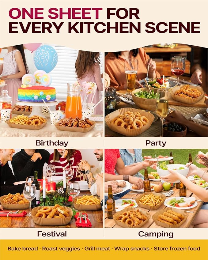 Katbite Air Fryer Liners Disposable - 8 inch Square Non-Stick Airfryer Paper Liners, Unbleached Parchment Paper for 5 to 8 Qt Basket, Frying, Baking, Cooking, Roasting, Easy Cleanup, 130pcs