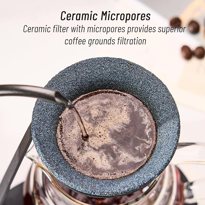 Baalaka Pour Over Coffee Dripper Set, Reusable Ceramics Coffee Filter, Paperless Single Cup Coffee Maker with Non-Slip Stand, Drip Coffee Maker with Metal Coffee Filter Holder