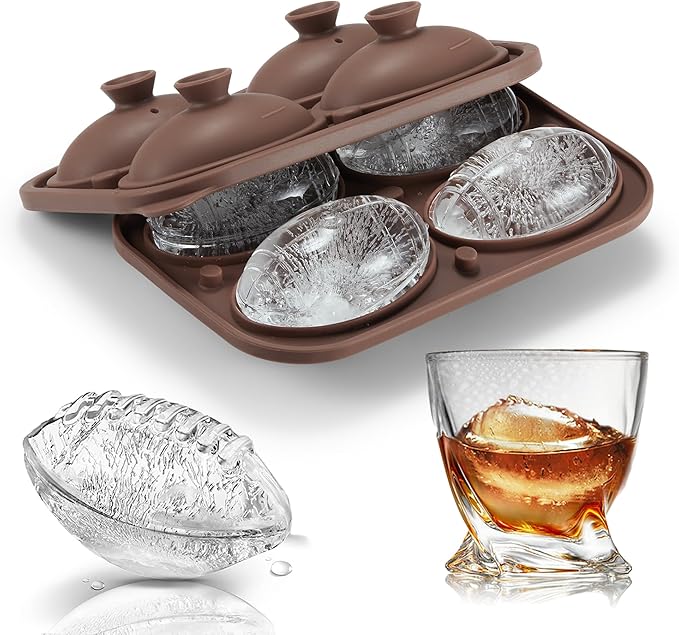 ACOOKEE Novelty American Football Gifts Ball Ice Maker Mold, 2.2" Large Sphere Round Ice Cube Mold for Cocktails, Whiskey, Bourbon, Fun Shapes Big Whiskey Ice Cube Mold Gifts
