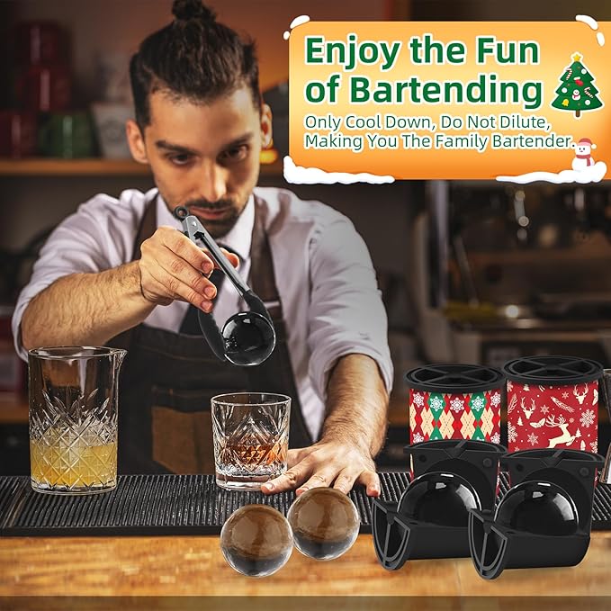 Christmas Clear Ice Cube Maker, 2.5" Stainless Steel Crystal Clear Ice Ball Maker, Ice Molds for Whiskey/Old Fashioned Cocktail/Bourbon, Whiskey Bourbon Gifts for Men, Dad, Husband (Bundle B(2 Pack)