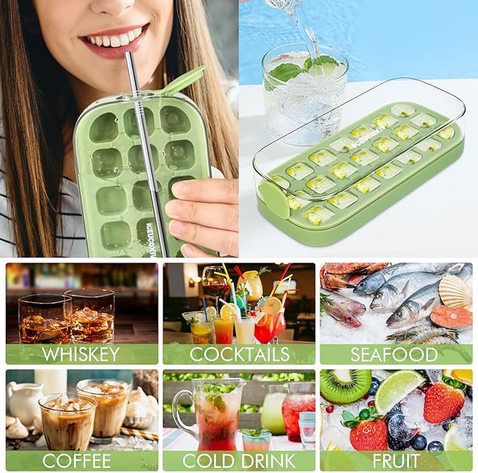 Ice Cube Tray, Easy Release Ice Mold - Silicone 21 pcs Ice Cube Trays for freezer - Ice Box for Cocktail, Tea, Coffee