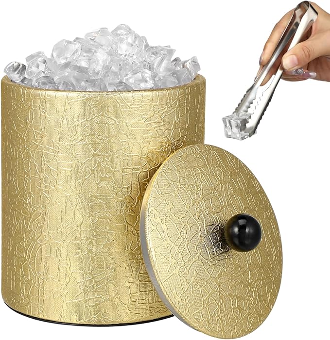 DOITOOL Double Wall Stainless Steel Insulated Ice Bucket with Lid and Ice Tongs for Home Bar Chilling Beer Champagne and Wine Golden