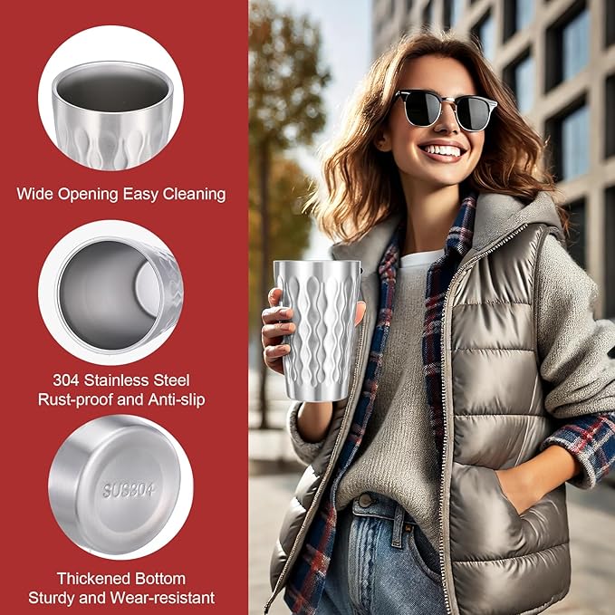 4 Pack Stainless Steel Double Wall Cups, 16 oz Insulated Tumbler, Unbreakable Stackable Water Tumblers Insulated Metal Cup Premium Drinking Glasses for Travel Camping Home Outdoor