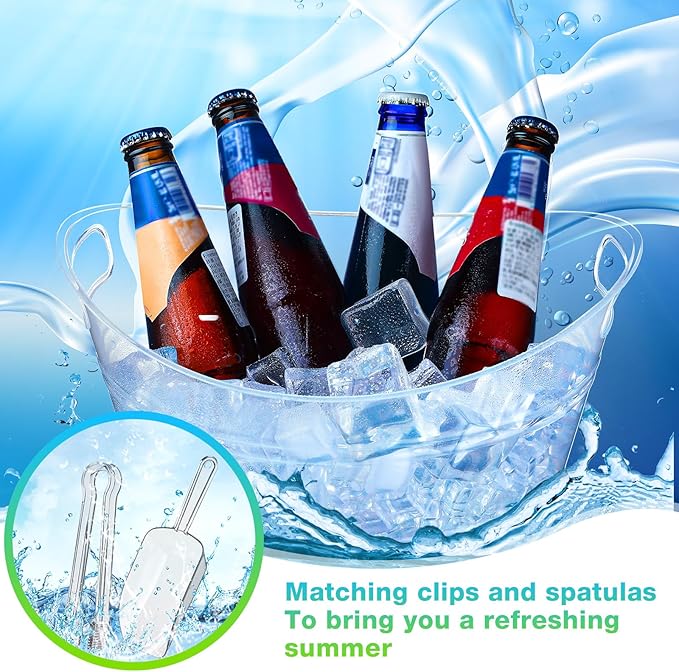 Zhehao 10 Pcs Ice Bucket for Parties 4.5 l Oval Beverage Tub with 5 Plastic Ice Scoops and 5 Tongs Champagne Bucket for Beer Wine Cocktail Beverage Bar Banquet Family Gathering (Large Scoops, Clear)