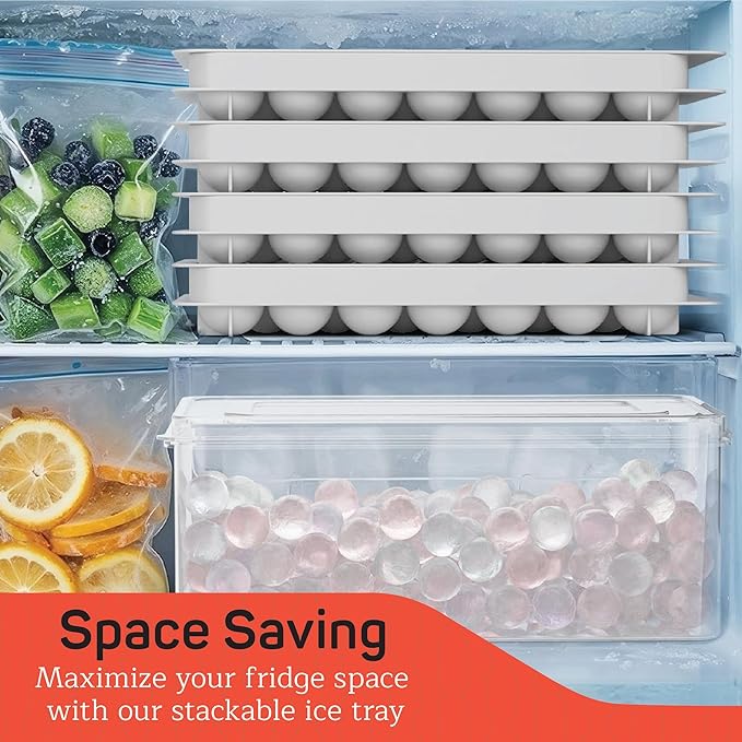 Emporio Kitchen Round Ice Cube Tray Set Pack of 4, BPA-Free Stackable Trays with Lid & Tongs, 33 Ice Balls Per Tray for Whiskey, Drinks, and Cocktails, Quick Release Round Ice Cube Mold, White