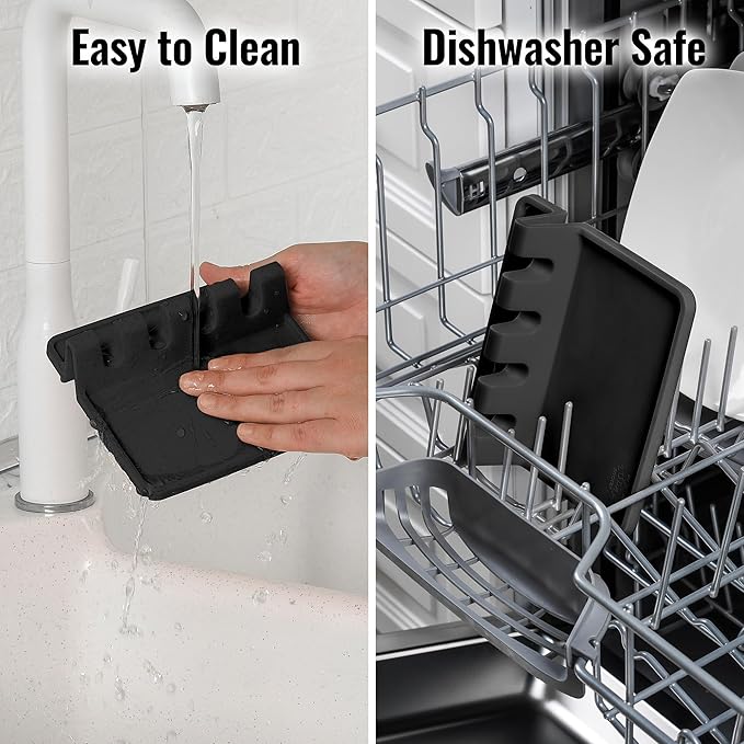 Zulay Kitchen Extra Large Silicone Utensil Rest with Drip Pad for Multiple Utensils - BPA-Free Heat-Resistant Spoon Rest & Spoon Holder for Stove Top - Kitchen Utensil Holder for Spoon - Black