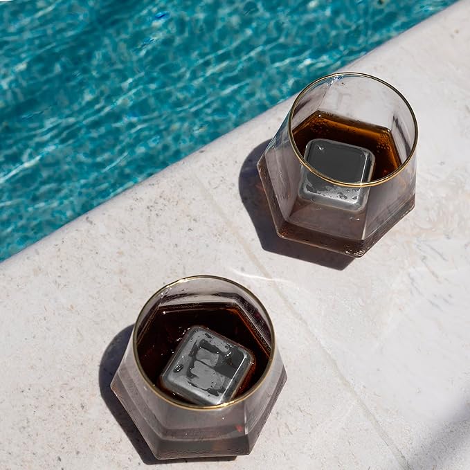 Outset Stainless Steel Ice Cubes, Set of 2 Reusable Metal Whiskey Stones with Store Box, 1.57"