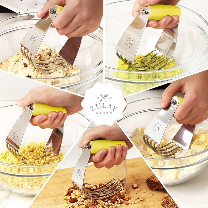 Zulay Kitchen Dough Blender - Stainless Steel Pastry Cutter, Heavy Duty Dough Cutter With Blades, Pastry Blender And Butter Cutter - Pastry Cutter For Baking (Yellow)