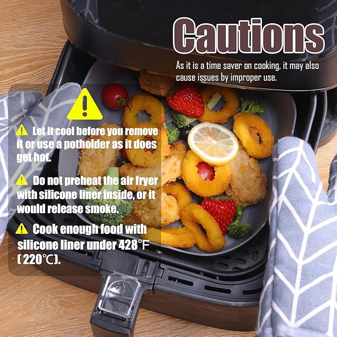 Golden Associate Silicone Liners Square for Air Fryer, 4 Pcs Non-stick Food-grade Reusable Basket Silicone Pot Baking Tray Airfryer Accessories, Top Size 9 inches, Bottom Size 8 inches