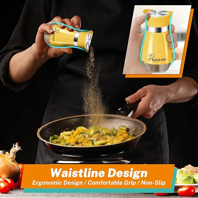 Yellow Salt and Pepper Shakers Set with Holder,4 oz Cute Kitchen Decor and Accessories Farmhouse Gadgets Table Housewarming Gift Thanksgiving Christmas Decor Refillable Design (Yellow)