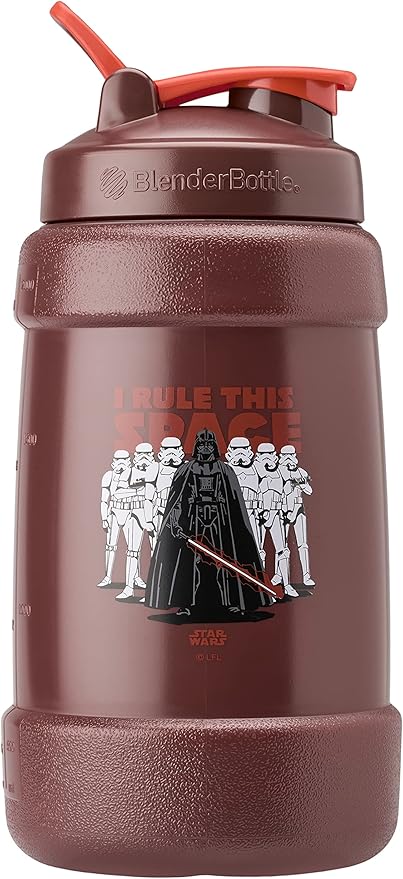 BlenderBottle Star Wars Mandalorian Half Gallon Water Bottle, Koda Large Water Jug, 74oz, I Rule This Space, Darth Vader and Storm Troopers, 2.2 Liters