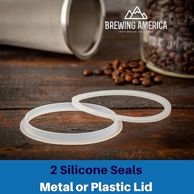 Brewing America Cold Brew Filter for Mason Jar Wide Mouth Coffee Maker, UPGRADED Stainless Steel Mesh with Silicone Seals 2 Quart (64 Ounces)