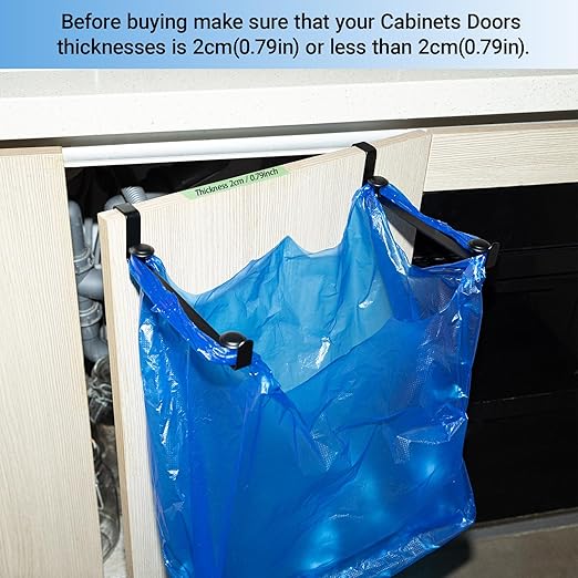 Large Trash Bag Holder for Kitchen Cabinets Doors, Under Sink Plastic Bag Hooks, Stainless Steel Garbage Bag Holder, Kitchen Trash Waste Cans (Black)