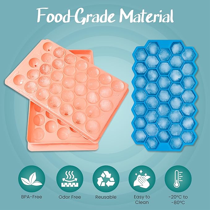 2 Pack Ice Cube Trays set for Freezer(Sphere & Honeycomb) – Round Ice Cube Mold with Lid & Hexagonal Silicone Ice Cube Tray, BPA-Free Easy Release Ice Molds for Whiskey/Cocktails/Coffee/Drinks