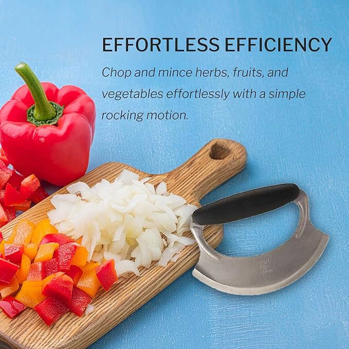 Amco Mezzaluna 2-Pack Herb Chopper with Silicone Handle & Stainless Steel Blade - 4.9" Dishwasher Safe Chopping Tool for Herbs, Vegetables & Garlic - Non-Slip Grip, Easy to Use & Comfortable to Hold