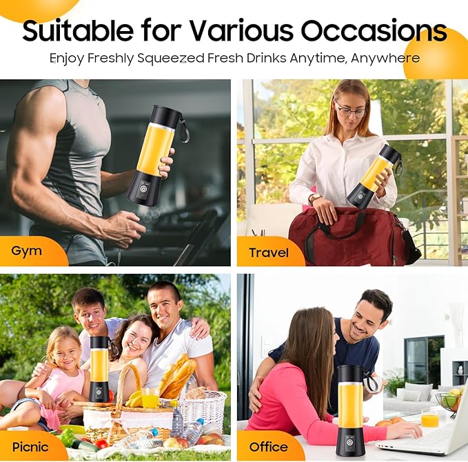2026 Newly Upgraded Portable Smoothie Blender - Cordless Personal Blender Type-C Rechargeable, 13Oz Juice Cup BAP Free, 20,000Rpm Speed Powerful Blending, Freshly Squeezed in Sports/Office