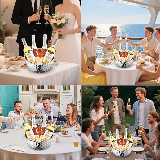 Ice Bucket of 2 Pack, 7L (10.3 * 10.3 * 5.9in) Large Ice Buckets for Parties,Metal Beverage Tub,Wine Bucket with Scoop,Champagne Bucket,Large Ice Buckets for Wine,Beer, Bottle Drinks, Dishwasher Safe