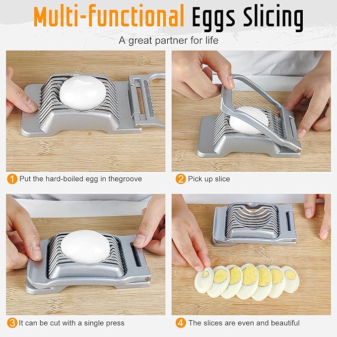 Egg Slicer for Hard Boiled Eggs, Stainless Steel Wire, Multipurpose Heavy Duty Aluminium Egg Cutter for Egg, Salads, Sandwiches, Strawberries, Mushrooms, Soft Cheese, Fruit, Black & White
