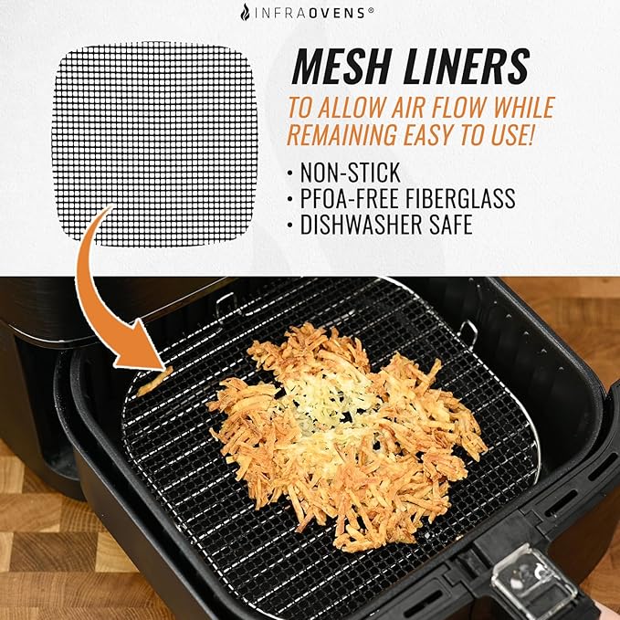Air Fryer Liners Reusable for Dash Tasti-Crisp 2.6qt, Instant Vortex Mini 2qt 4-in-1, Small Mini Airfryer Accessories with Cooking Recipes, Non Disposable Replacement for Parchment Paper by INFRAOVENS