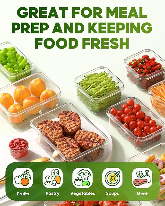 KEMETHY 60 PCS Food Storage Containers with Lids, BPA-Free Plastic Food Containers for Kitchen Storage, Leak Proof, Reusable Meal Prep Containers with Labels & Pen