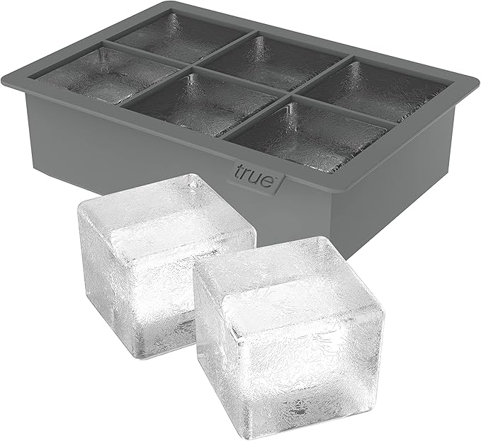 True Colossal Ice Cube Tray, Large Silicone Ice Mold for 2 Inch Cubes, Easy to Release, Perfect for Whiskey, Cocktails, Mixed Drinks, Iced Tea, Soda, Kitchen & Home Bar Gifts, Set of 1, Gray