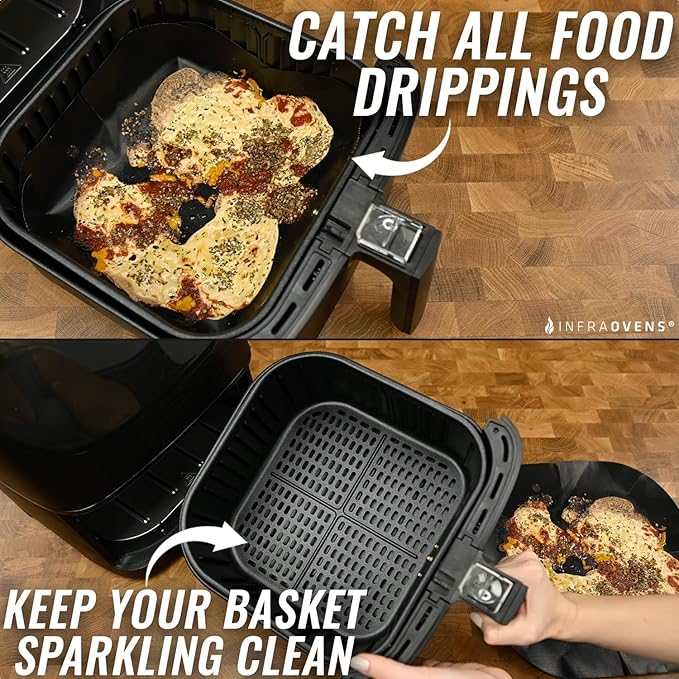 INFRAOVENS Air Fryer Liners Basket Protector Cover for Airfryer, Innovative Air Fryer Accessories and Kitchen Gadgets for 7.5 inch Square Air Fryers, Non-Stick Heat-Resistant Accessory
