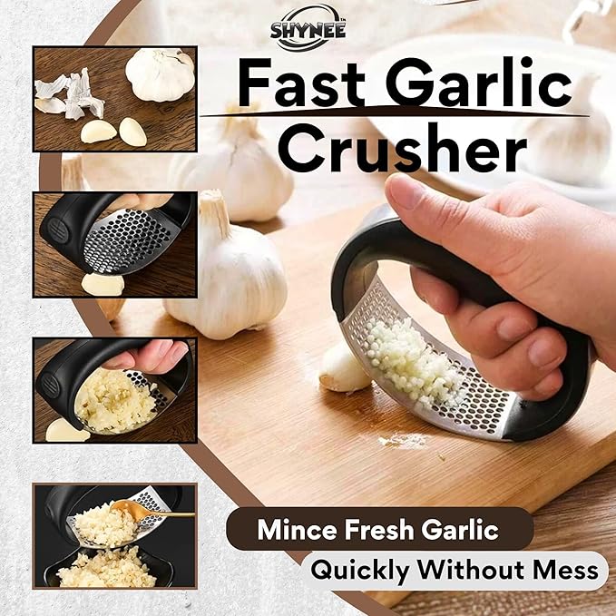 SHYNEE 4PCs Kitchen Essentials Kit – Lemon Squeezer, Garlic Press, Stainless Steel Whisk, Multi-Use Grater, Cheese Grater – Durable, Easy to Clean Cooking Tools Set for Everyday Meal Prep