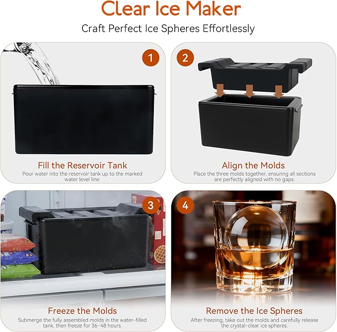 Clear Ice Ball Maker Mold 2 Inch Round Silicone Ice Molds 8 Large Ice Cubes Mold-Easy-to-Remove, Gift for Men Dad Boyfriend Who Have Everything