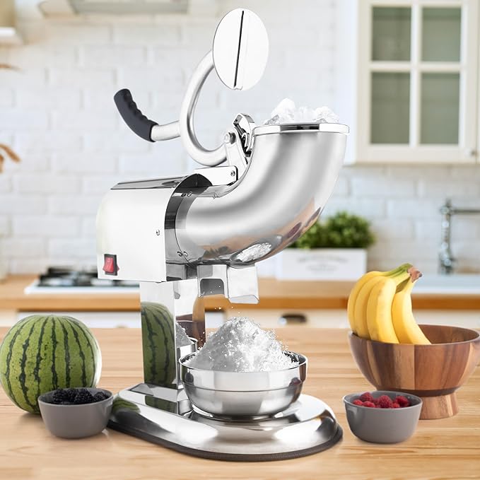 Snow Cone Machine - Ice Shaver with Powerful 250W Motor - Easy to Use Countertop Crushed Ice Maker by Great Northern Popcorn (Stainless-Steel)